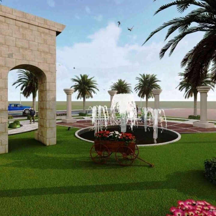 Roman Pillars with Central Fountain