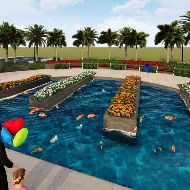 Roman Pillars with Central Fountain